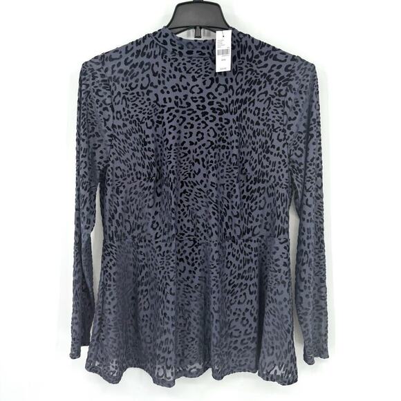 Lane Bryant Long-Sleeve Mock-Neck Sheer Mesh Skater Top Leopard Women Size 14/16 - Picture 2 of 11